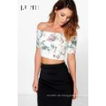 Floral aus der Schulter Top Frauen Bluse